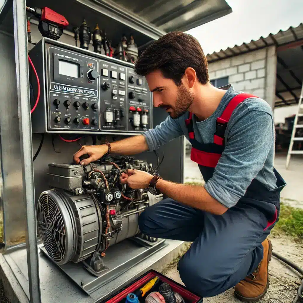 Técnico realizando mantenimiento a generador de energía | JL Energy