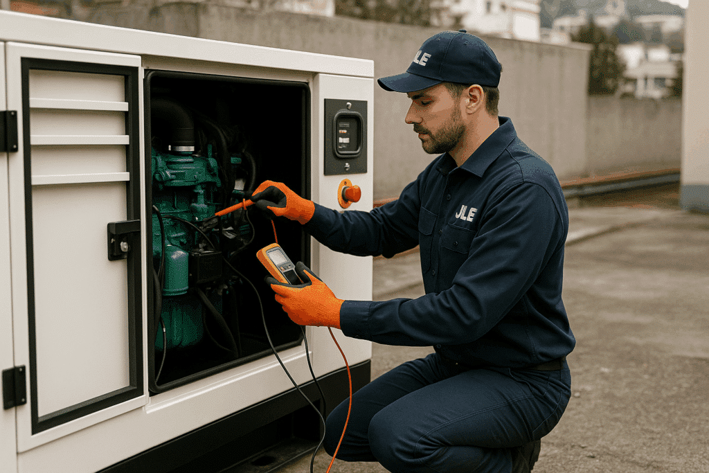 Técnico dando mantenimiento a planta de emergencia en Atizapán de Zaragoza | JLE