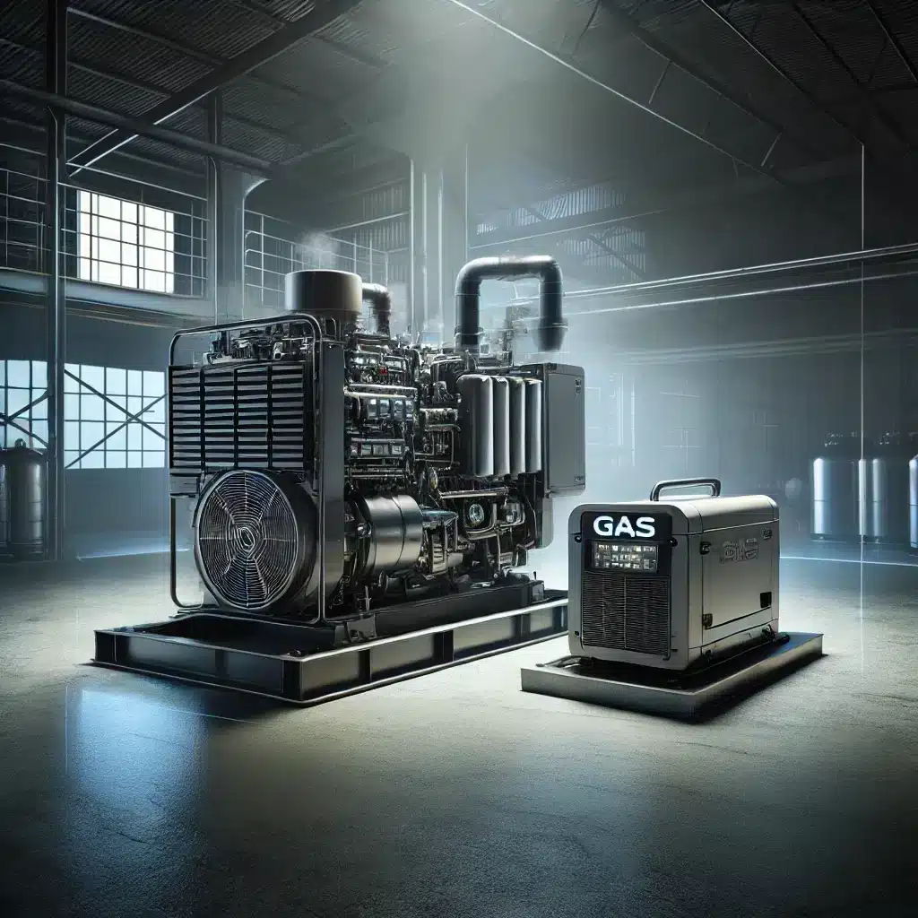 Comparativa de generadores diesel y gas en almacén. Generador eléctrico adecuado con energía mecánica | JLE Energy